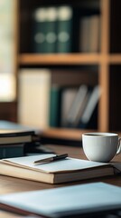 Naklejka premium Inspiring Workspace with Books and Coffee
