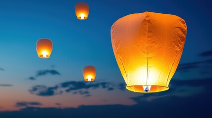 Magical Lantern Festival: Illuminated Lanterns Gracefully Floating into the Starry Night Sky