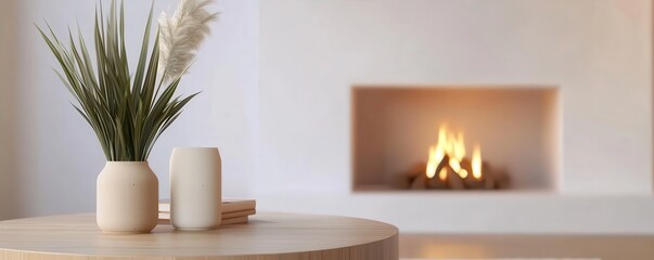 Cozy Minimalist Living Room Featuring a Stylish Fireplace for Modern Comfort and Serenity