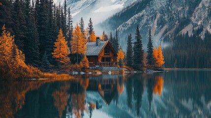Obraz premium Secluded emerald lake lodge in yoho national park surrounded by majestic rocky mountains and snow-covered pine trees for a stunning winter landscape in the canadian rockies