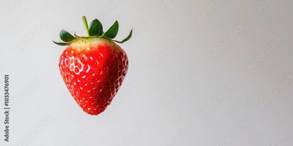 Poster red strawberry in flight on a white background. copy space.