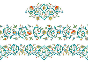 Vector vintage decoration; ornate seamless border, frame for design template. Oriental style element. Luxury floral pattern, vignette. Ornamental illustration for invite, greeting card, packing