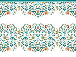 Vector vintage decoration; ornate seamless border, frame for design template. Oriental style element. Luxury floral pattern, vignette. Ornamental illustration for invite, greeting card, packing