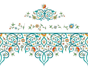 Vector vintage decoration; ornate seamless border, frame for design template. Oriental style element. Luxury floral pattern, vignette. Ornamental illustration for invite, greeting card, packing