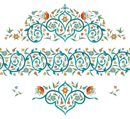 Vector vintage decoration; ornate seamless border, frame for design template. Oriental style element. Luxury floral pattern, vignette. Ornamental illustration for invite, greeting card, packing