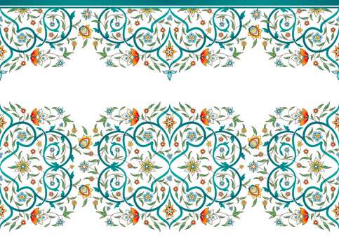 Vector vintage decoration; ornate seamless border, frame for design template. Oriental style element. Luxury floral pattern, vignette. Ornamental illustration for invite, greeting card, packing