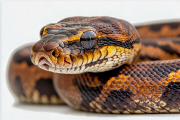Fototapeta premium Python snake with intricate patterns and vibrant colors isolated on a white background showcasing its unique features and textures