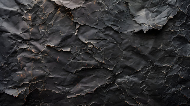 Crumpled Black Paper Texture Background For Design Project.