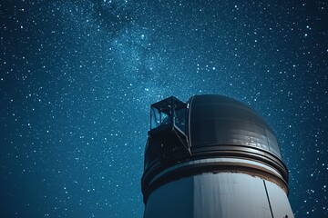 A planetarium dome with celestial displays and copyspace soft starry light astronomical background.