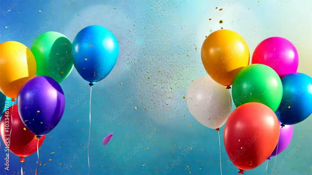 Poster A bunch of colorful balloons are floating in the air. The balloons are of different colors and sizes, creating a vibrant and lively atmosphere. Concept of celebration and joy