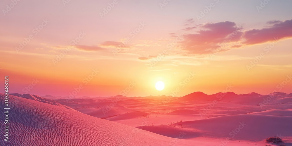 Poster the clear sky transformed into a stunning gradient of oranges and pinks at sunset.
