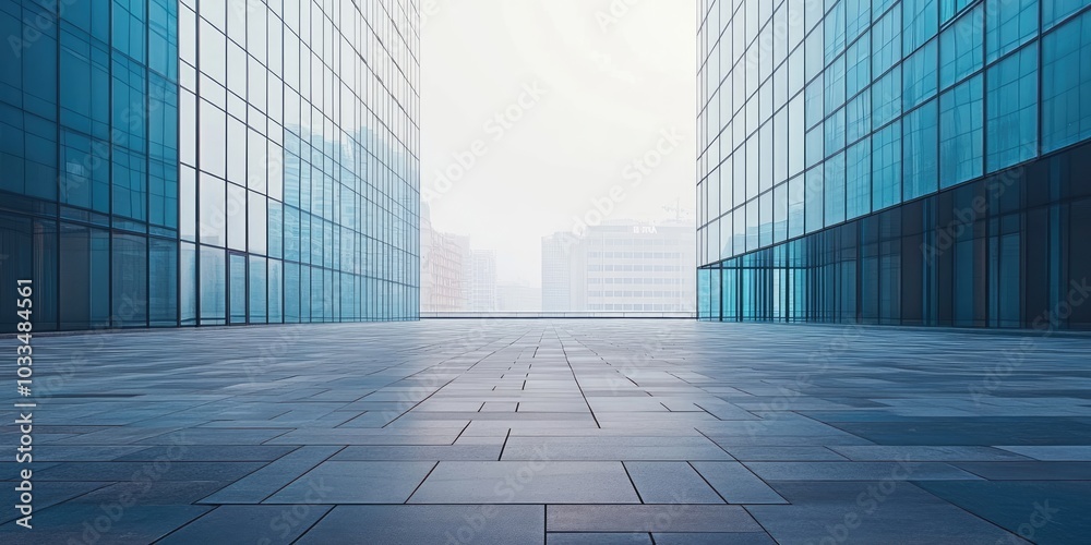 Poster empty square featuring a contemporary office building in an urban setting
