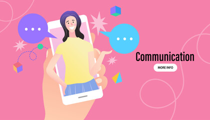 Social media marketing concept. Social network promotion. Online Connection. video conferencing. video call meeting. Discussion of business people. Vector