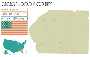 Obraz premium Large and detailed map of Dooly County in Georgia USA.
