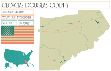 Obraz premium Large and detailed map of Douglas County in Georgia USA.
