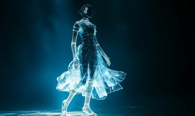 Wireframe woman in a flowing dress.