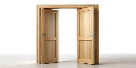 open wooden door isolated on white background