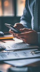 Fototapeta premium Business Professional Using Smartphone at Desk