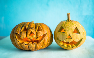 Closeup view of halloween pumpkin on table 