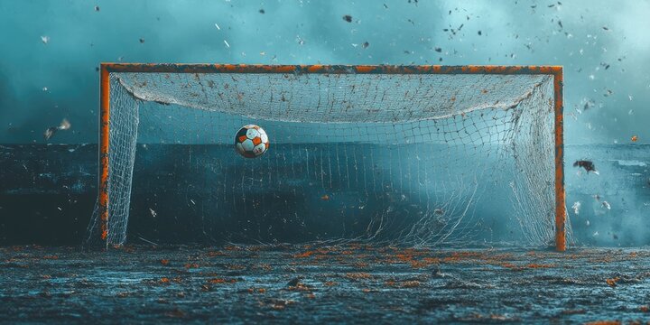 Digital composite of a football goal with a transition effect. - Powered by Adobe