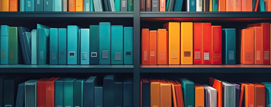 A bookshelf full of colorful folders and files, representing a remote worker's organized system