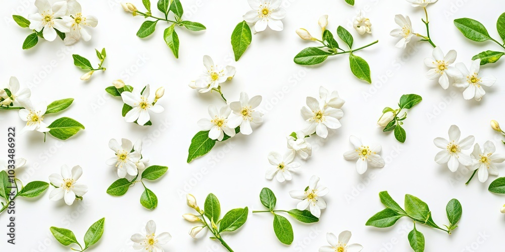 Aufkleber a collection of lovely jasmine flowers and branches isolated on a white background in close-up. top 