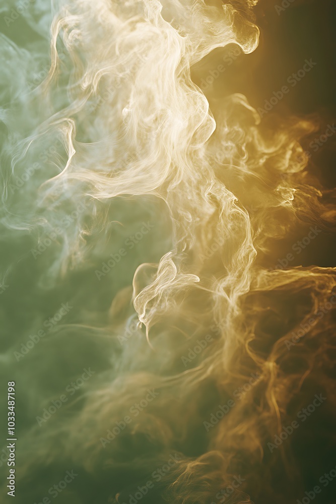 Aufkleber a swirling mix of translucent smoke or mist, blending soft hues of green and gold, creating an ether