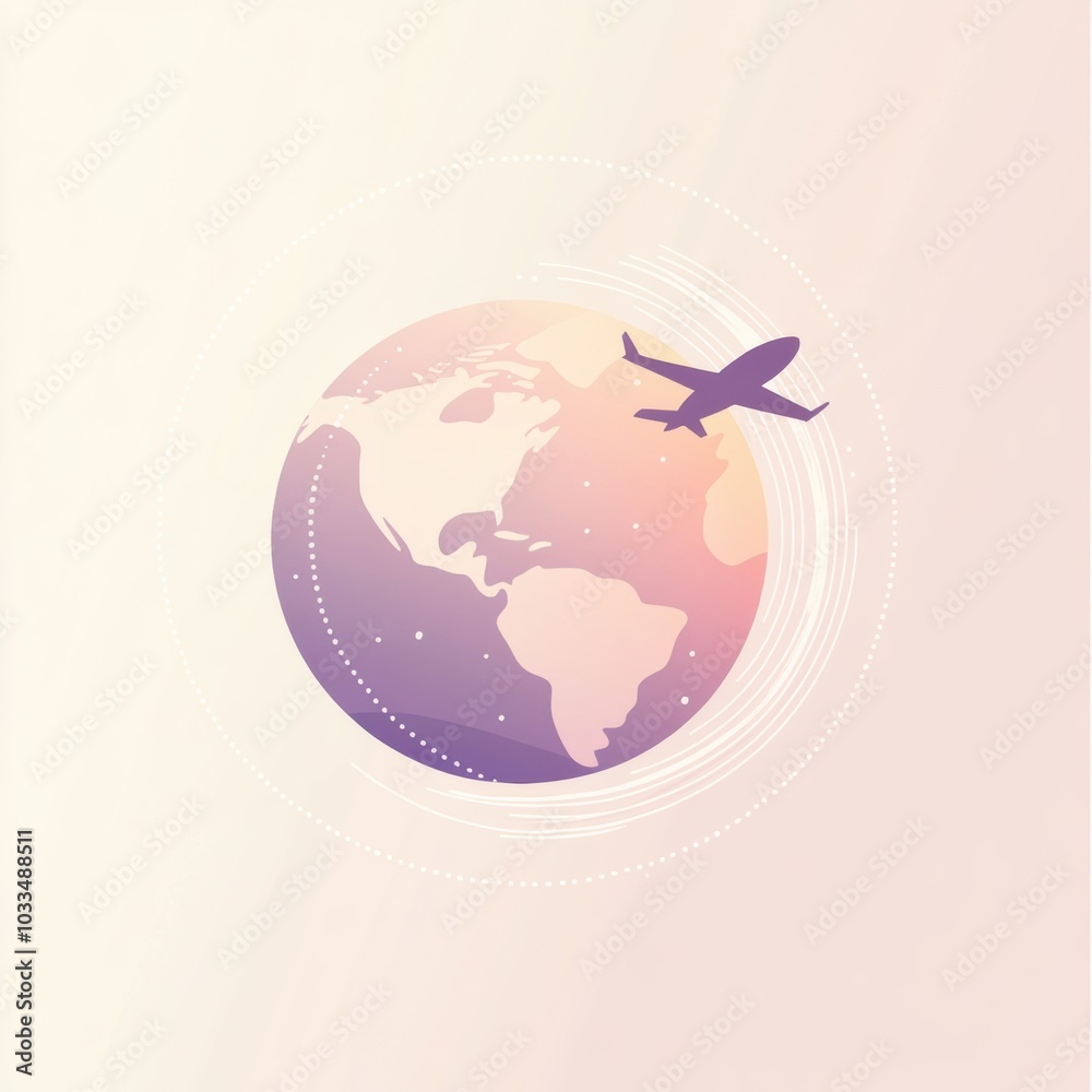 Poster a stylish globe is depicted with an airplane soaring above, leaving a dynamic trail, encapsulating t