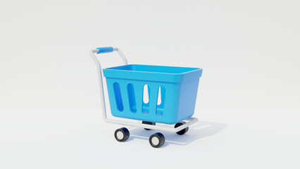 Blue shopping cart isolated on white background. Shopping Online Concept. Shopping time concept banner with shopping cart.