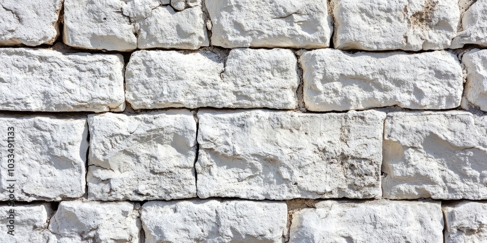 Poster Close-up view of a wall composed of white bricks and cement. Textured background. Copyspace for your text and decoration.