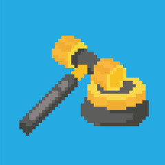 Judge's gavel pixel art, vector illustration on isolated background.