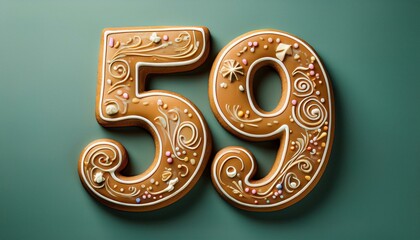 Decorated cookie, number 59, illustration for birthday or anniversary celebration