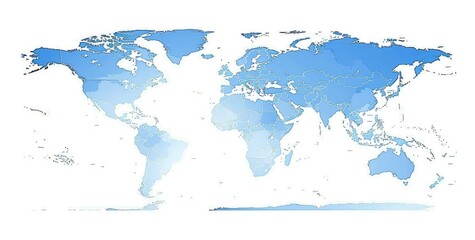 Fototapeta premium A blue and white world map on a white background symbolizing water and sky