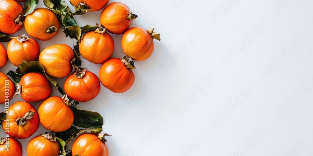 Poster ripe persimmons displayed on a white background. includes copy space.