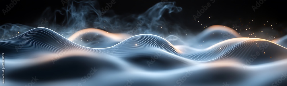 Fototapete a digital landscape depicting undulating waves of light, creating an ethereal and futuristic ambianc