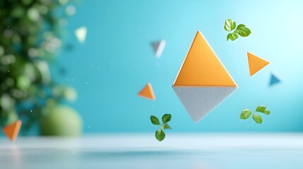 Obraz premium Captivating floating abstract triangles with a modern minimalist and tech inspired design Featuring a dynamic colorful composition of geometric shapes and blank space