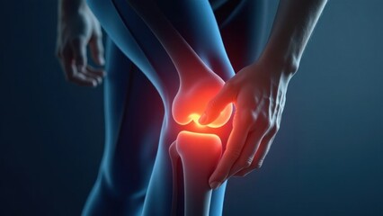 Inflamed knee joint, orthopedic medical illustration.