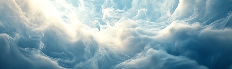 A serene view of soft, fluffy clouds illuminated by gentle sunlight, creating a peaceful and ethereal atmosphere.