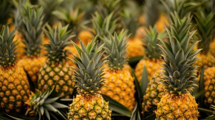 Fototapeta premium pineapple plantation with many pineapples --no text and people, human --chaos 10 --ar 16:9 Job ID: 4bbfde0b-8645-4ed2-a448-58bdd5d29f52
