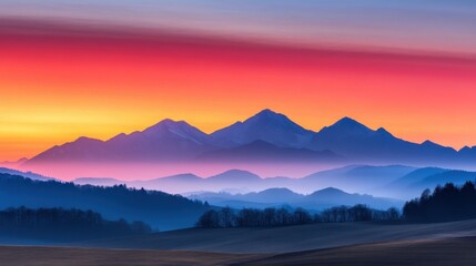 Obraz premium winter sunset over European mountains