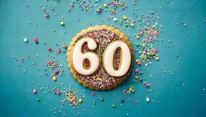 Decorated cookie, number 60, image for birthday or anniversary celebration