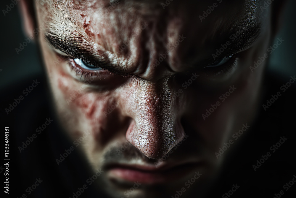 Canvas Prints Intense Expression of Anger on Minimalist Stark Background 