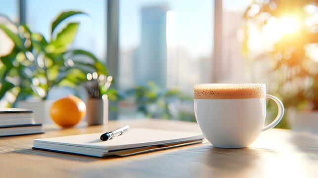 Minimalist and clean empty desk with a fresh white notepad and ample copy space ideal for office or work from home setup  Simple modern workspace background with copy space for text or design