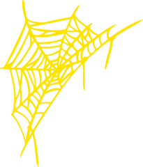 Yellow spider web illustration with irregular lines, creating a stylized, abstract look. Perfect for Halloween-themed designs, decorations, or graphic projects.