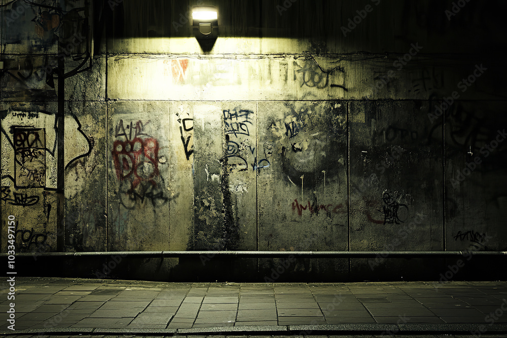 Wall mural Urban Anger and Protest Captured through Starkly Lit Graffiti