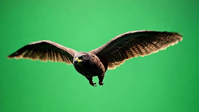 Hawk in Flight: A majestic hawk with wings outstretched, soaring through the sky with a determined gaze. Its powerful wings and sharp talons suggest strength and agility.