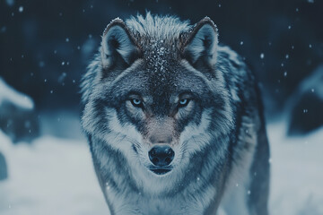 Fototapeta premium Lone Wolf Symbolizing Anger in Cold Wilderness - Tense Posture