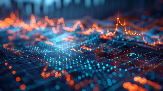 A dynamic candlestick chart displaying fluctuations in stock market data, illustrating trends and price movements. This image highlights the volatility and analysis essential for traders and investors