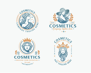 Set bundle elegant beauty goddess woman salon logo design for business company