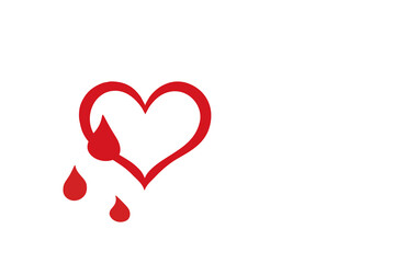 illustration of Red Heart with Droplets Falling, Blood Donation concept on a White Background
